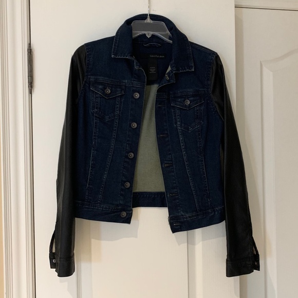 Calvin Klein Jean and Faux Leather Jacket, XS, Blue - Picture 3 of 9